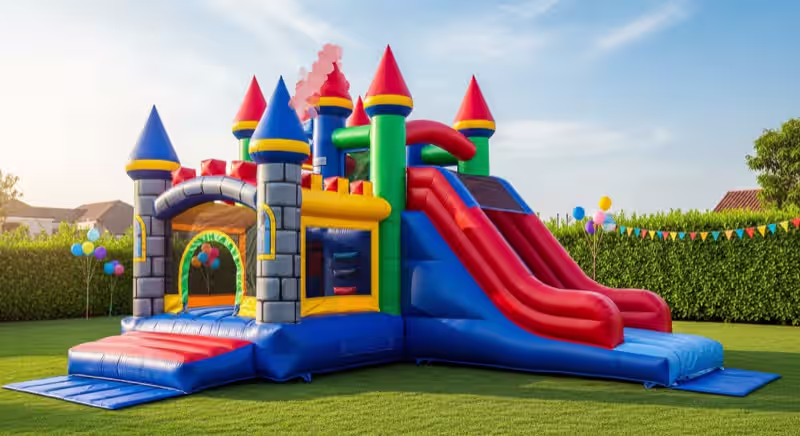 Brincolin castillo con combo de resbaladilla para fiesta infantil bien planeada en Toluca