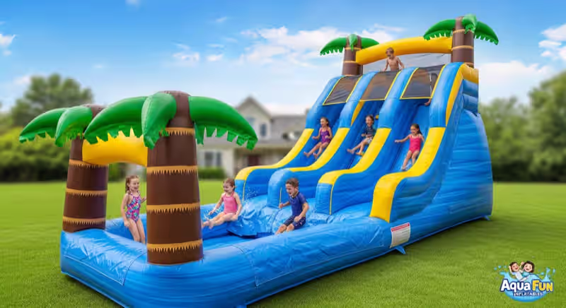 Brincolin inflable en jardín de cumpleaños en Toluca con piso de pasto