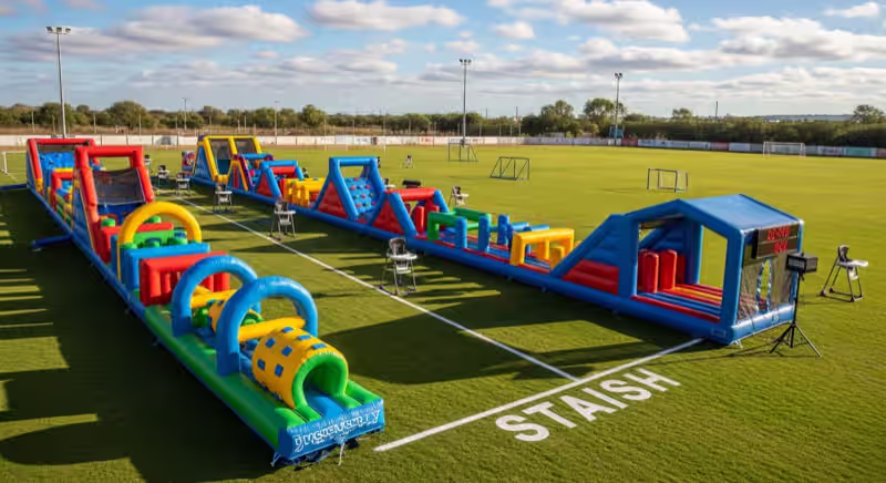 Circuito inflable de competencias para fiesta de niños grandes en Toluca