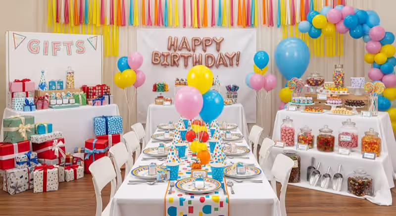 Fiesta elegante con mesa de dulces inflable y decoración coordinada CDMX