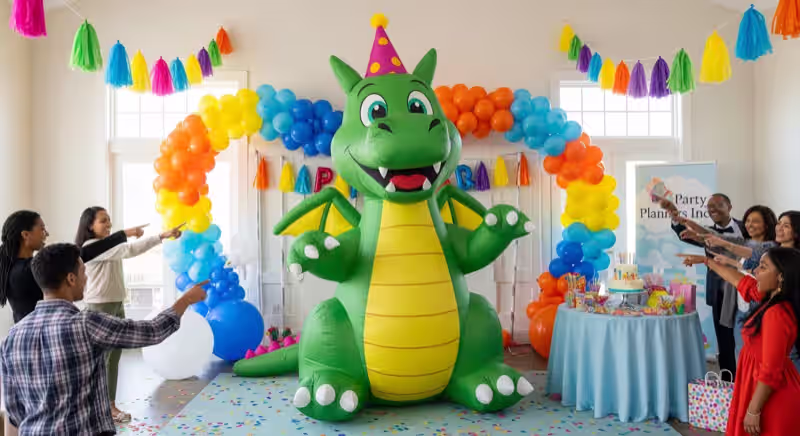 Familia disfrutando inflable en fiesta infantil