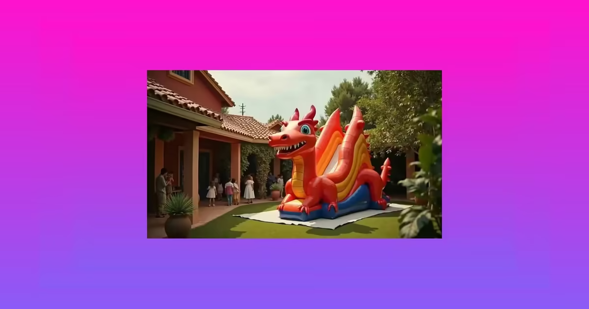 Fiesta infantil en Tecamachalco con inflable de dragón en un jardín clásico
