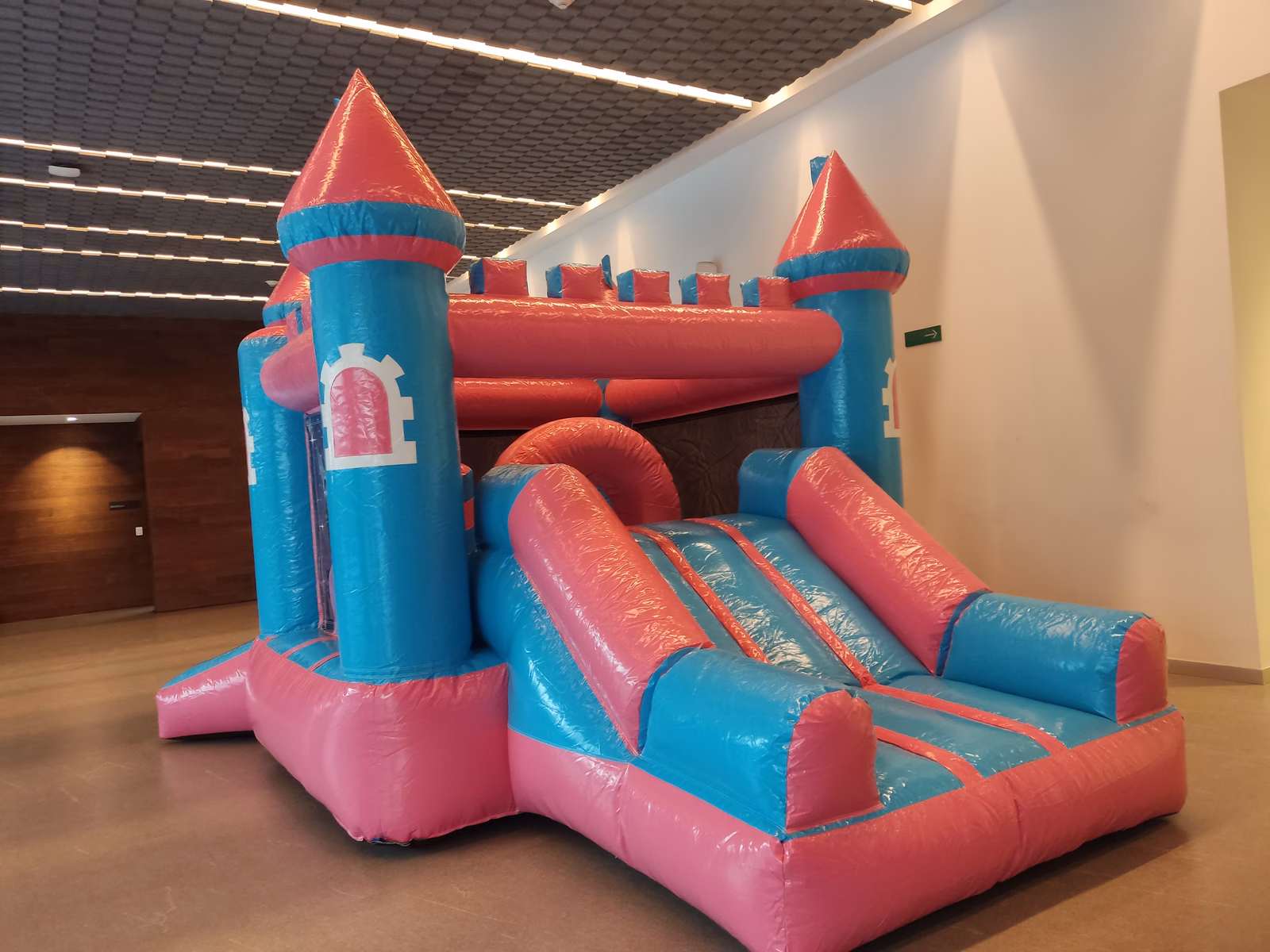 Castillo inflable de princesas rosa con resbaladilla