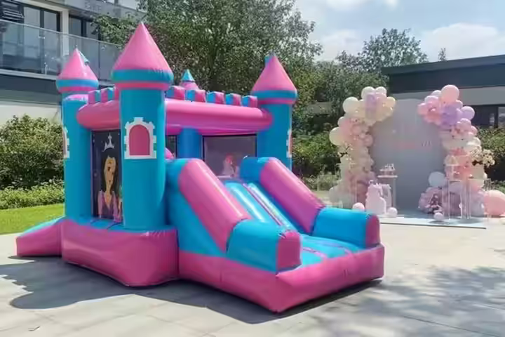 Inflable para fiestas Castillo de Princesas - Vista lateral castillo inflable renta CDMX