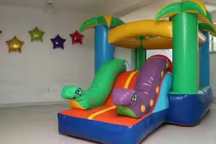 Renta inflable Mini Jungla CDMX - Vista frontal brincolin safari para fiestas infantiles