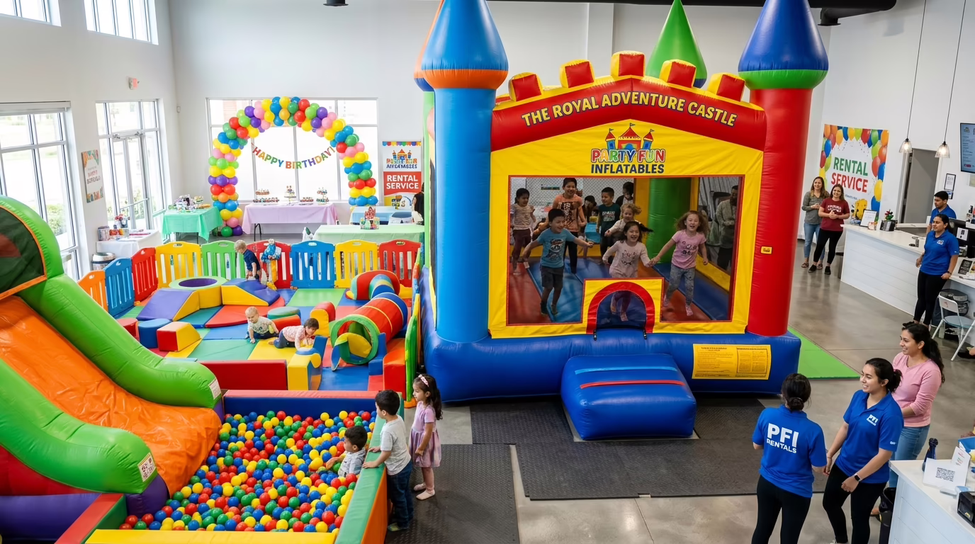 Inflables coloridos para niños en salón Fantasy Club Neza