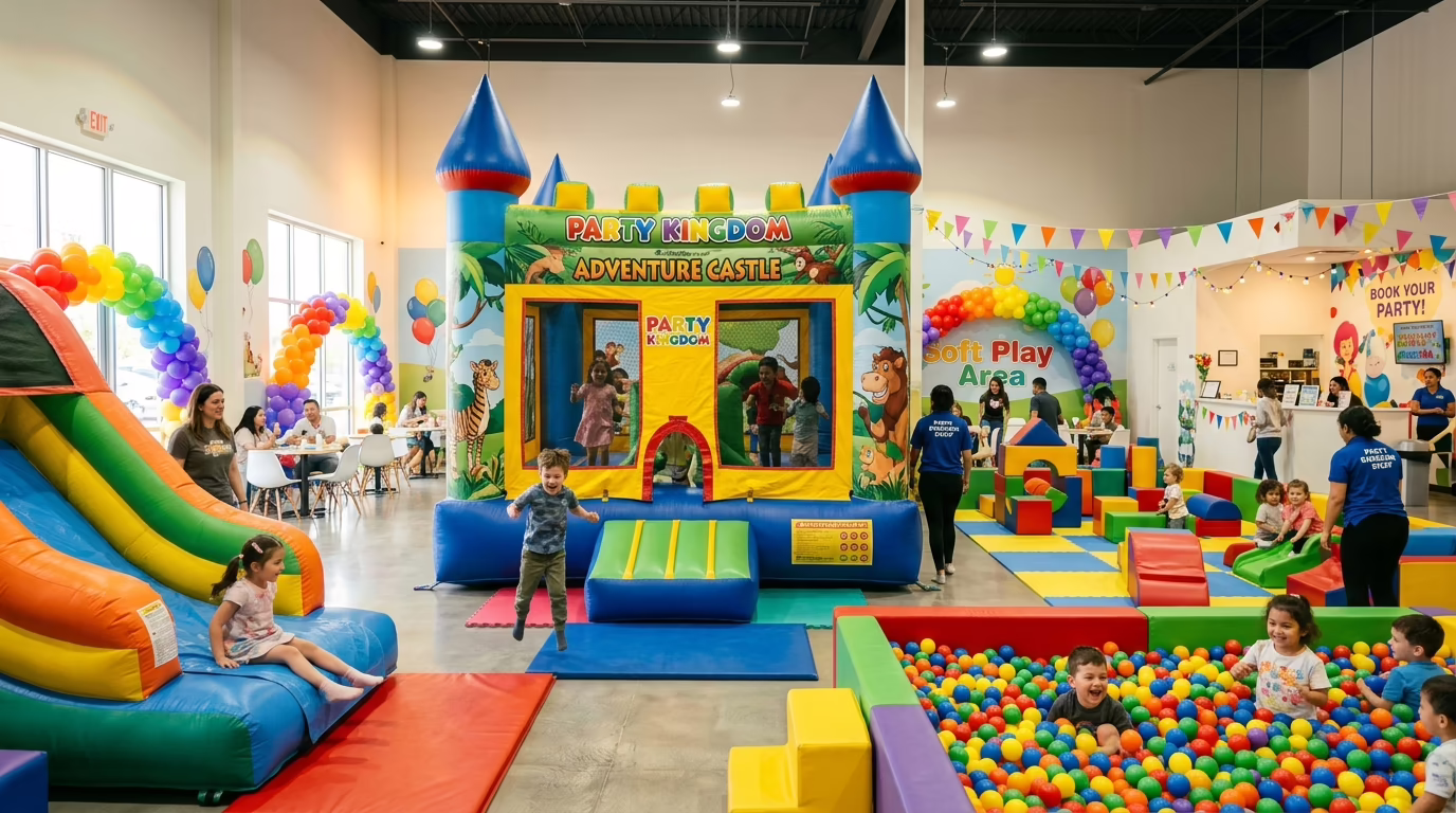 Área de juegos colorida en salón Divertimundo Nezahualcóyotl