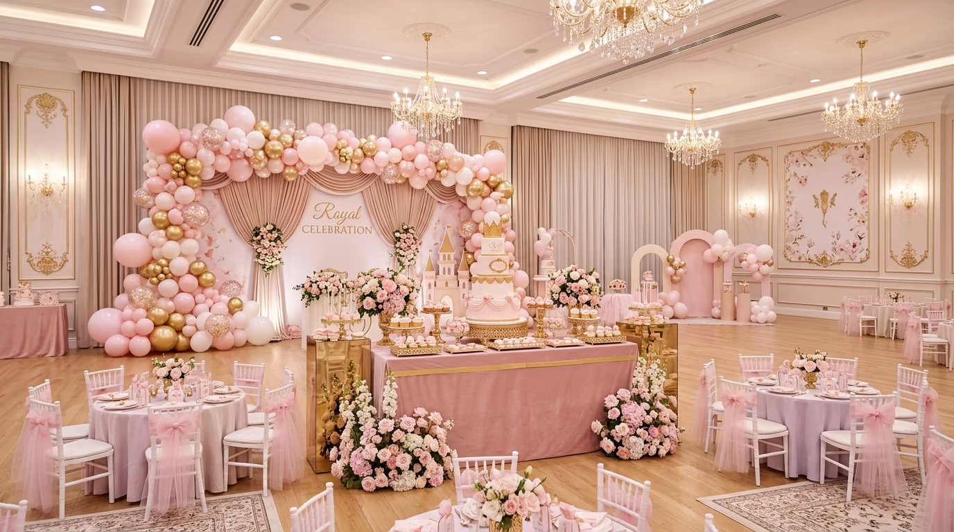 Decoración temática princesas en Salón Fantasy Neza